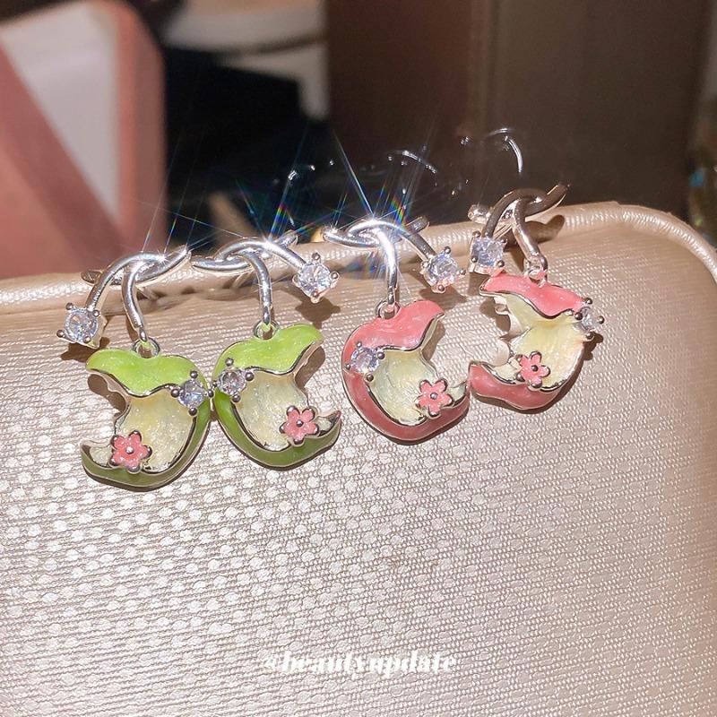 Fairy tale paradise~ summer zircon dripping oil apple stud earrings dopamine sweet wind earrings unique design earrings
