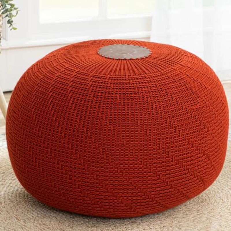English Home Knitted Pouf Ottoman Foot Rest, Foot Stool for Living Room, Outdoor Ottoman Pouf, Outdoor Foot Rest, Boho Home Decor, Knitted Bean Bag