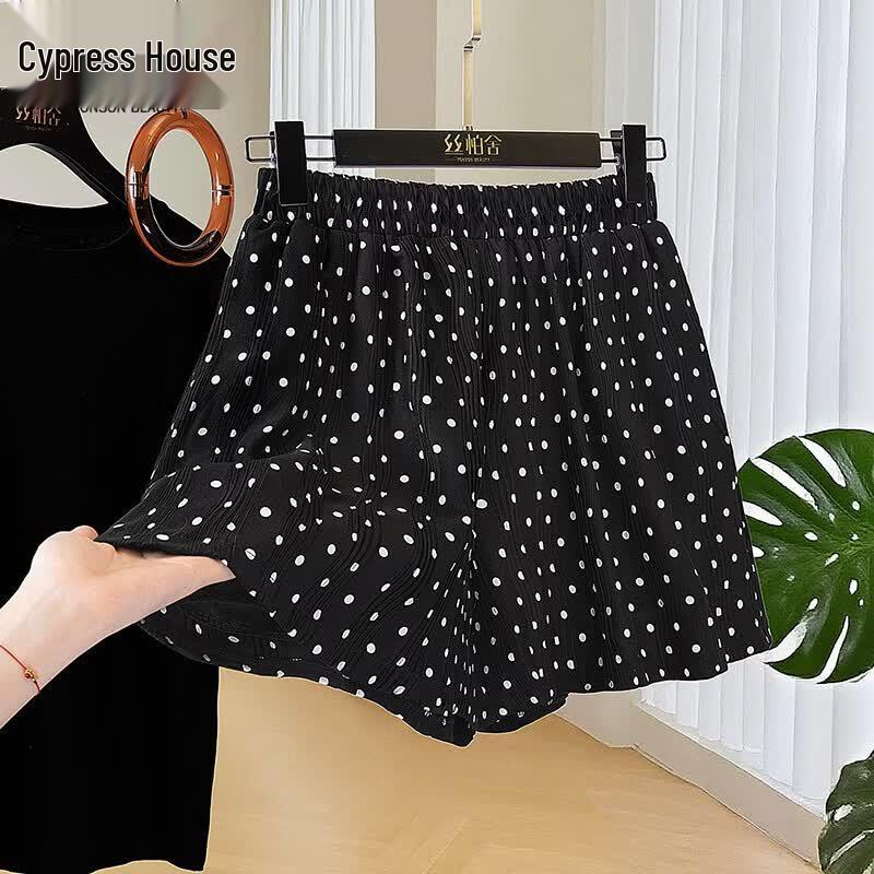 Women s Polka Dot Elastic Waist Wide-Leg Shorts S
