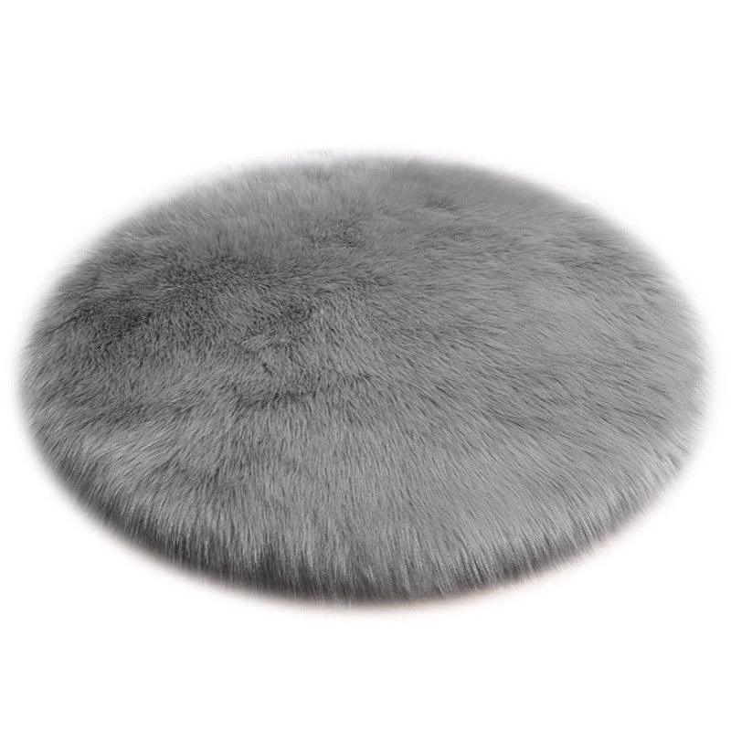 

Soft Artificial Sheepskin Rug Round Fur Chair Cushion Cover Bedroom Carpet Warm Balcony Pad 80cm серый