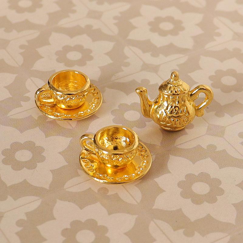 1Set 1:12 Dollhouse Miniature Teapot Cup Saucer Metal Tea Set Dining Table Model Decor Toy Doll House Accessories