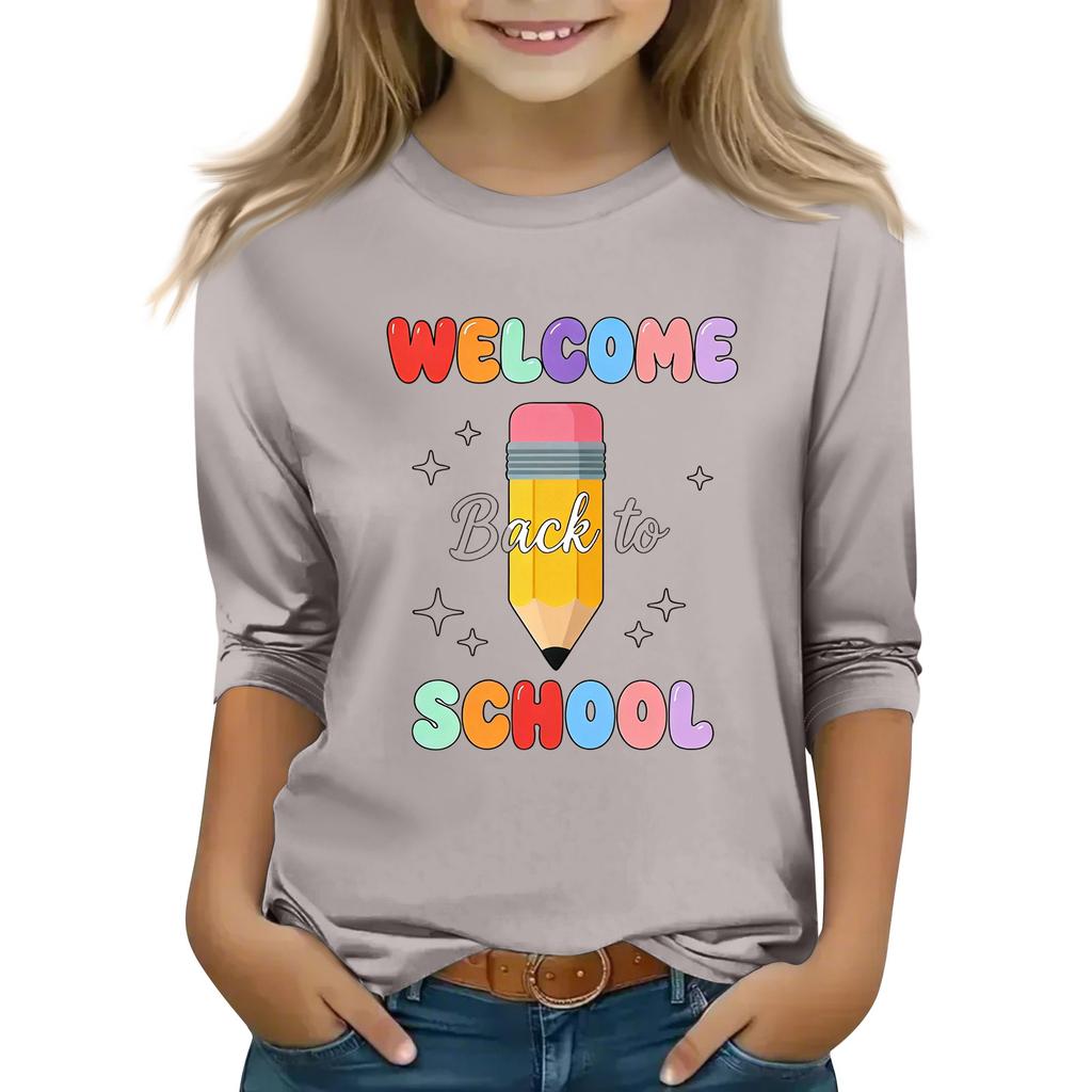 Kids Printed Three-Quarter Sleeve Round Neck Top for Back to School Casual Wear