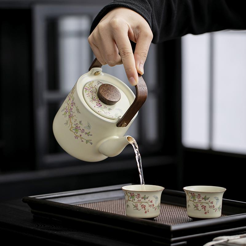 Chinese Traditional Ru Kiln Ceramic Teapots Handmade Flowers Pattern Tea Pot Beauty Tea Infuser Kettle Portable Tea Set Teaware