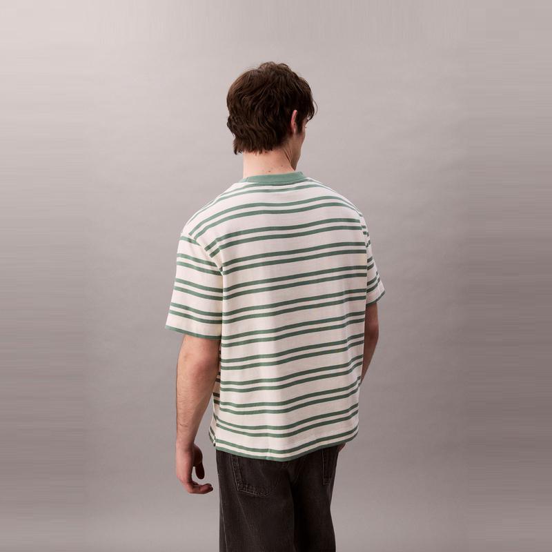 Calvin Klein American Casual Commuter Striped Cotton Loose Short Sleeve T-Shirt Men Tops 4RC235G