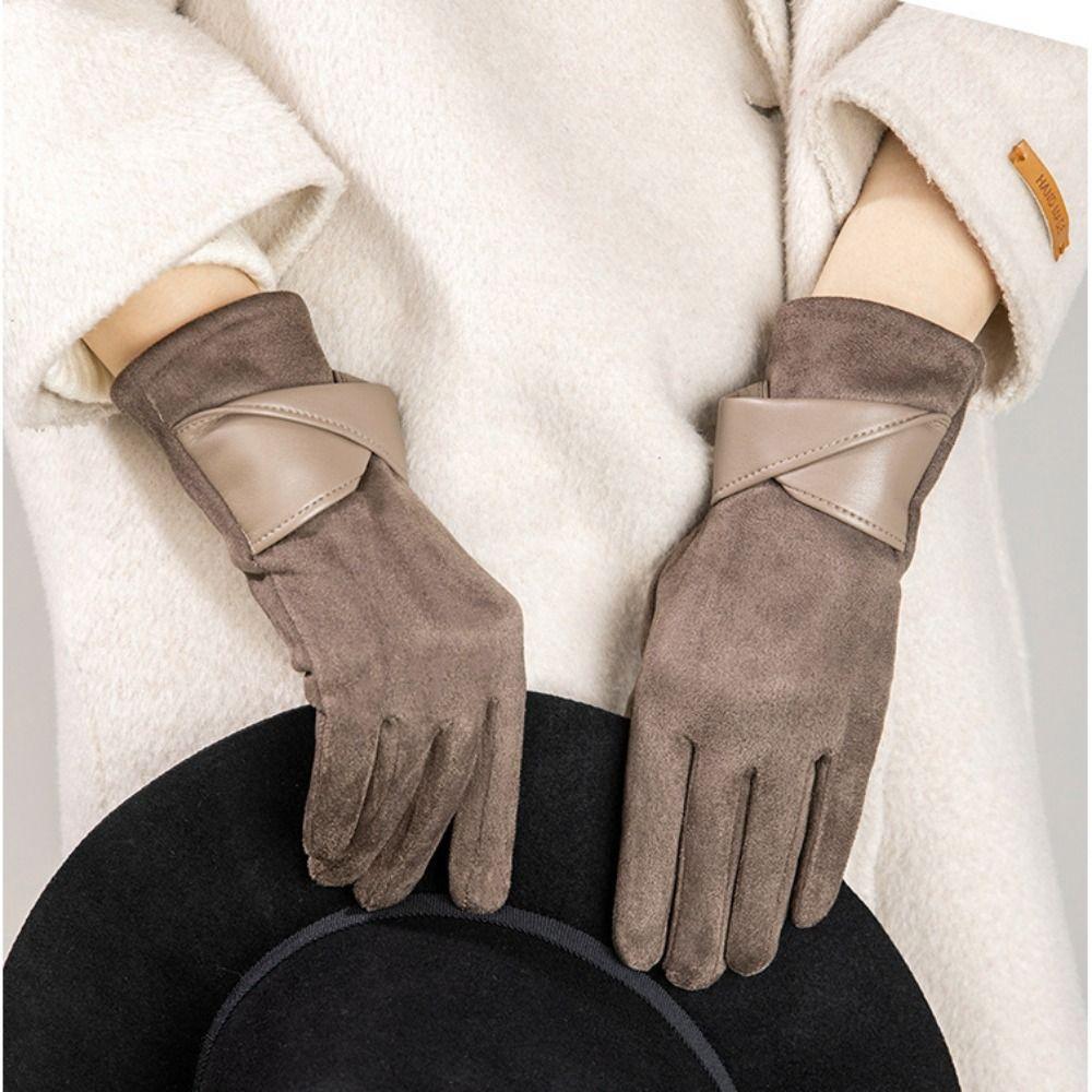 Soft Winter Suede Gloves Thick Women Cycling Mittens All-Match Pu Leather Gloves  Girls