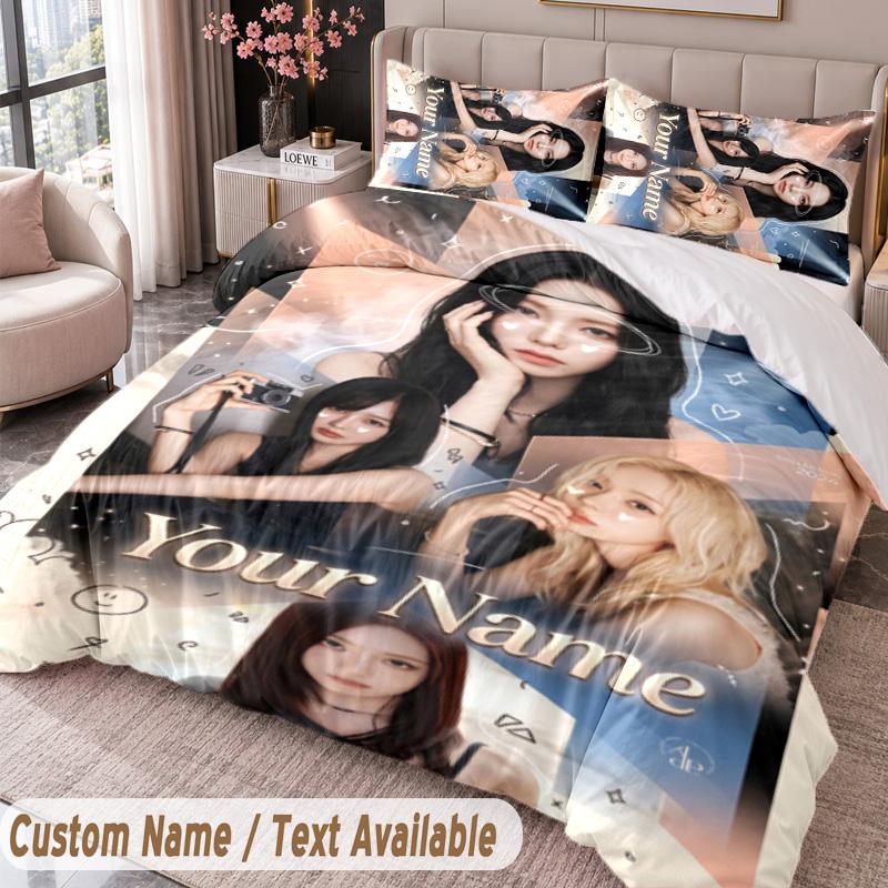 Custom Name Text 3Pcs Bedding Set Aespa Duvet Cover And Two Pillowcases