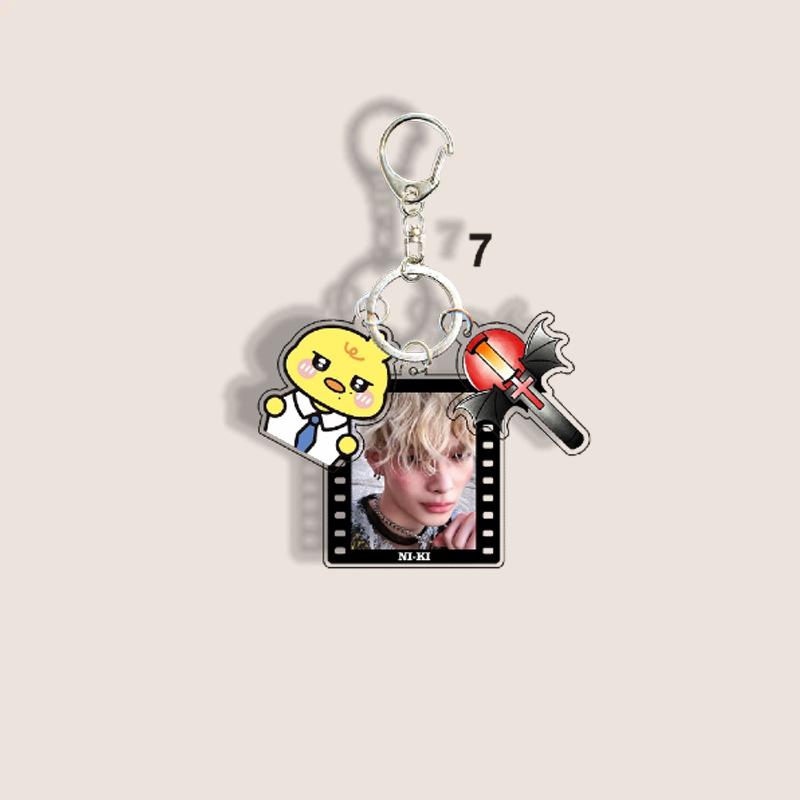 1pc ENHYPEN 3-in-1 Keychain Film Photo&Cartoon Character&Lightstick Heeseung Jay Jake Sunghoon Sunoo Jungwon NI-KI KeyRing Kpop Bag Charm ENGENE Gift