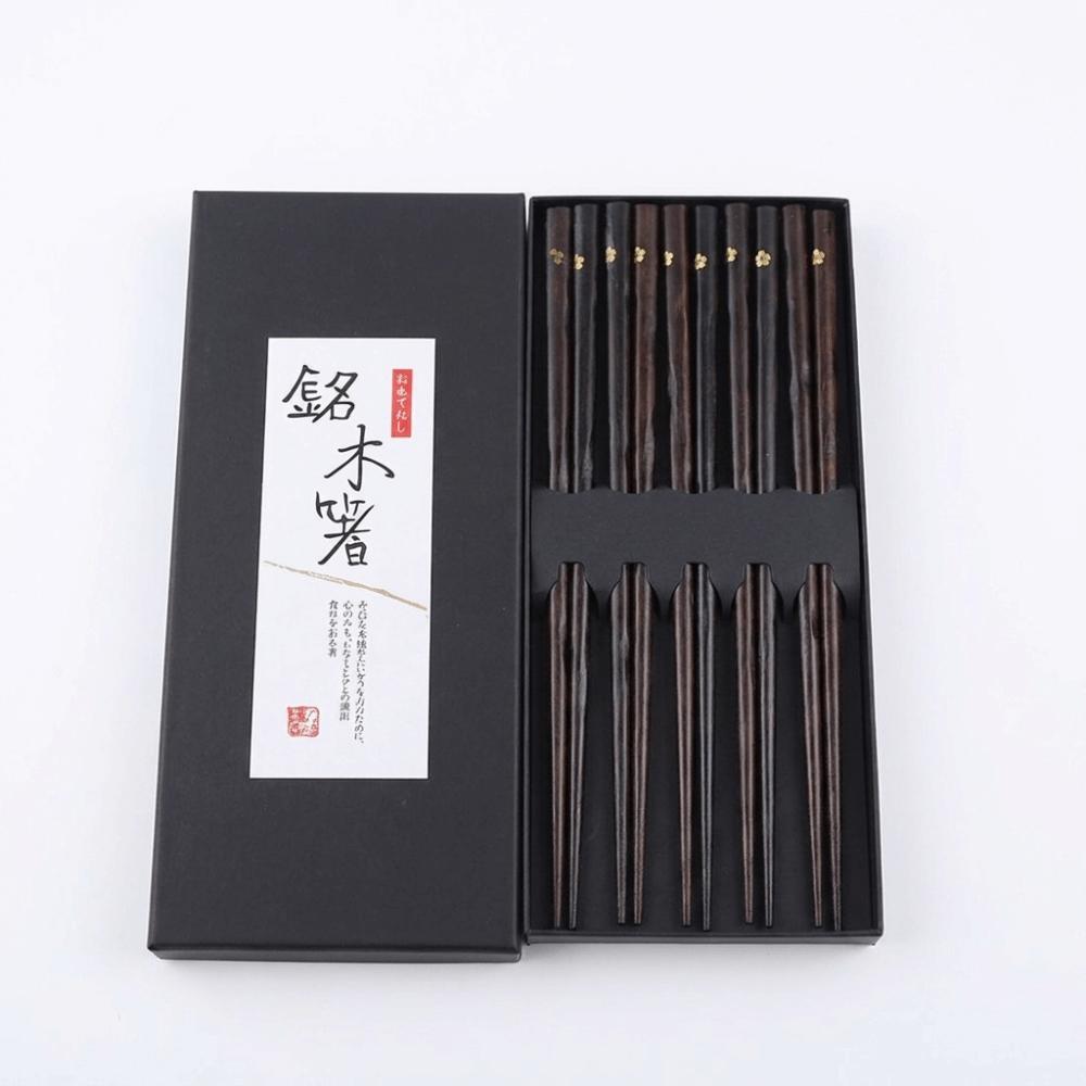 5Pair Wooden Chopsticks Printed Pattern Tableware Set Practical Chopstick Present Box  Holiday