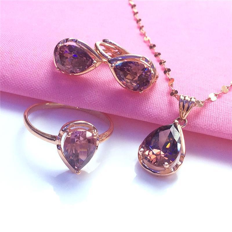 Color Gold Smoke Stone Necklace Retro Women'S Water Drop Shape Shiny Egg Surface Variant Set Chain Niche Pendant