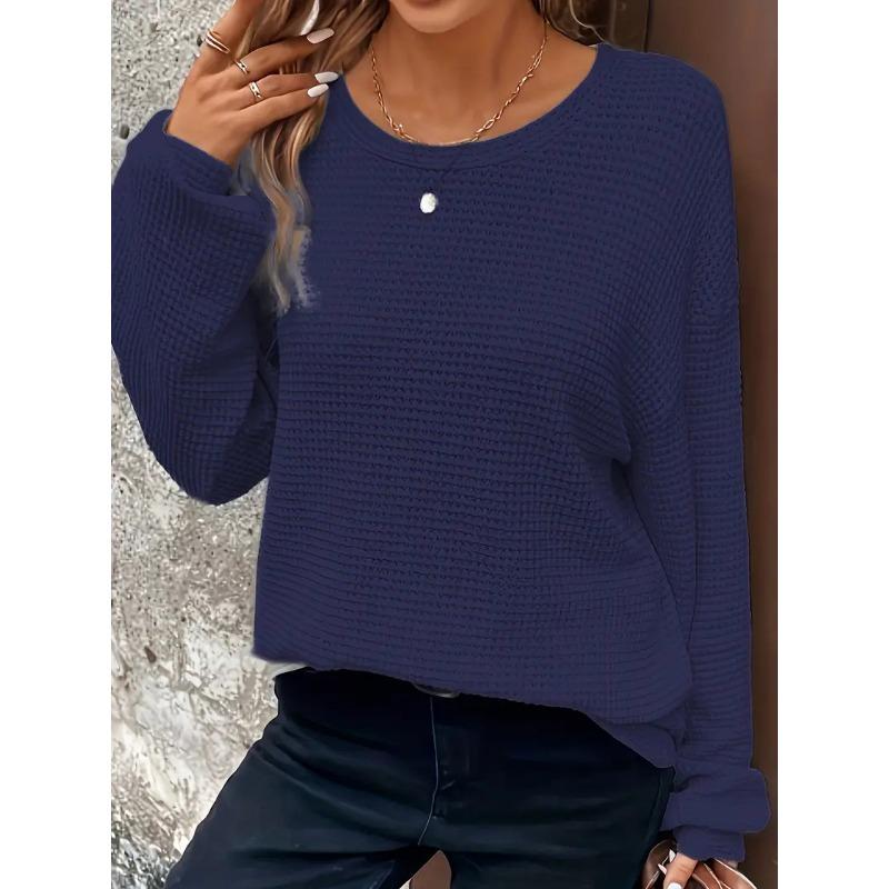 Plus Size Women's New Autumn Round Neck Solid Color Loose Long Sleeved Top