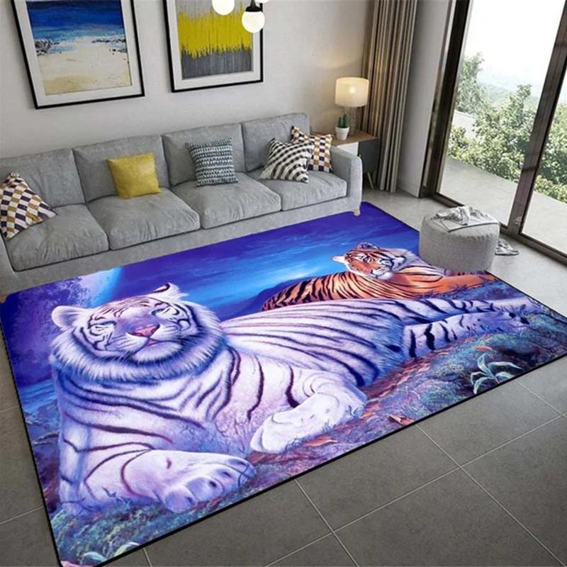 3D Animal Tiger Carpet Living Room Carpet Tea Table Sofa Floor Mat Living Room Hallway Rugs Bathroom Bath Non Slip Door Mats