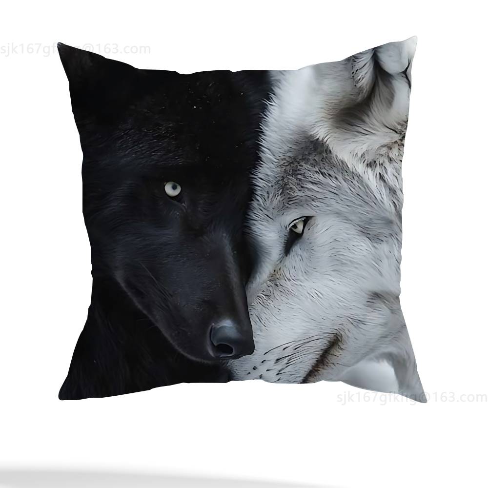 Wolf Pillow Case Square Double-Sided Printing Short Plush Sofa Cushion Cover Bedroom Bedside Pillow