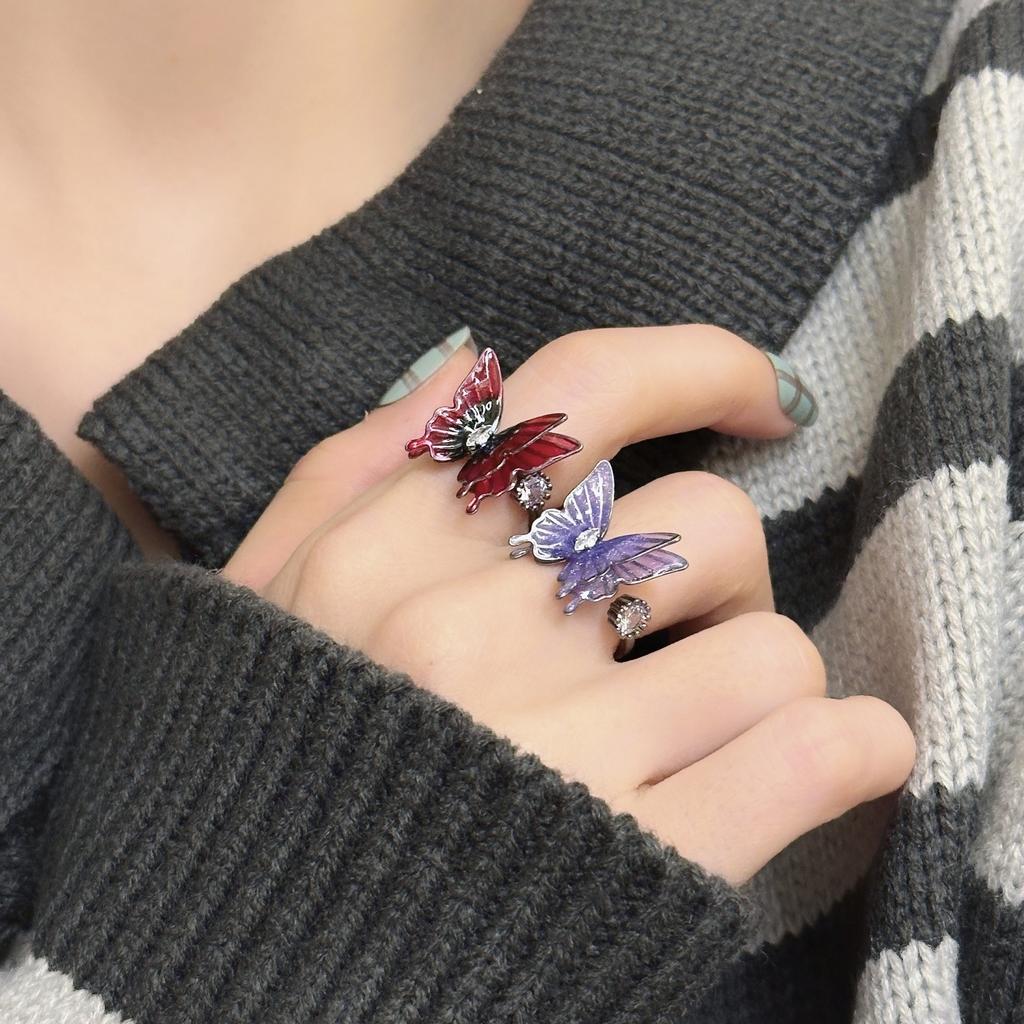 Korean style super immortal temperament dazzling butterfly ring, female niche versatile temperament opening rings