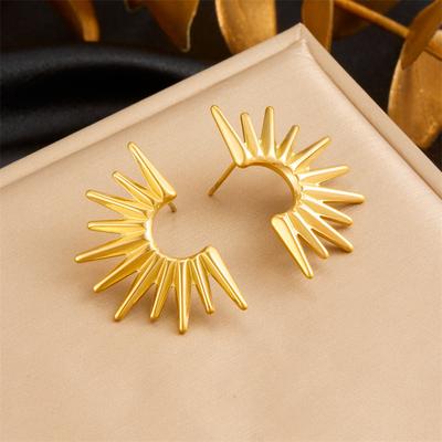 Gold Sunburst Stud Earrings for Women
