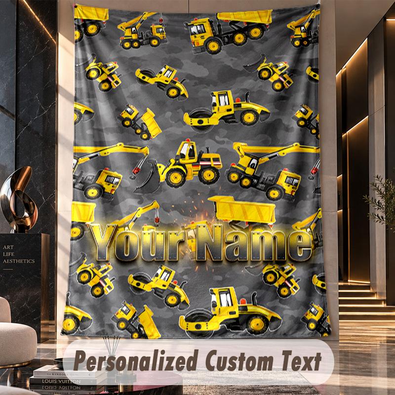 Construction Vehicles (1) Theme Custom Tapestry Personalized Custom Name Text Wall Hanging Tapestry Home Decor Background Cloth