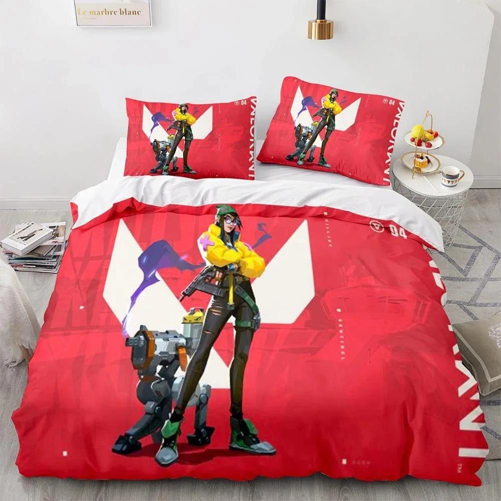 Game Valorant Neon Beding Set Young Boys Young Girls Twin Quen Sized Dimensions Soft Duvet Cover Pilowcase Bed Children Kids Adult People Fashion Home