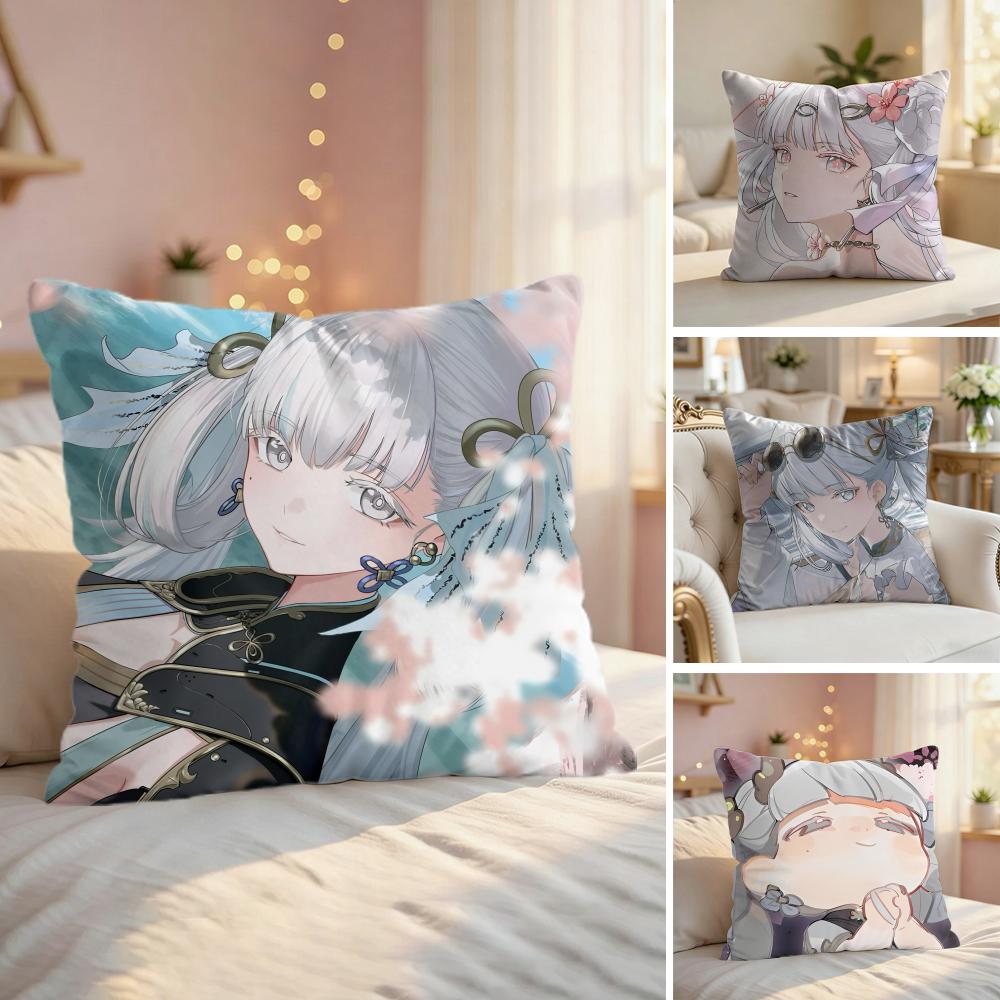 Jinhsi Cute Game Wuthering Cushion Cover Silky Short Plush Invisible Zipper Dustproof Sofa Pillow Case For Home Decor