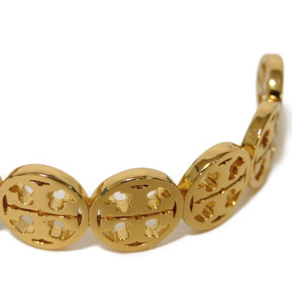 Used 10833 Bracelet Logo Cuff 37317 7993 Gold Plated Brass Double T Monogram Gold Women's from Japan AUTHENTIC