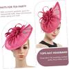 TEHAUX Rose Red Mesh Fascinator Hat for Women Bridal Tops Hat Headband for Wedding Evening Banquet and Special Occasion Accessories