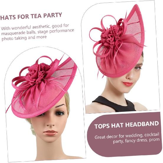 TEHAUX Rose Red Mesh Fascinator Hat for Women Bridal Tops Hat Headband for Wedding Evening Banquet and Special Occasion Accessories