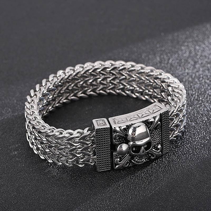 KALEN Punk Jewelry Stainless Steel Fashion Bracelets Skull Charm Bracelet Bangle for Men 21.5cm&Punk
