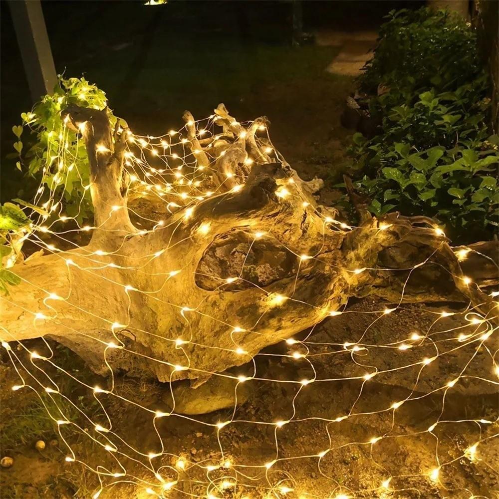 Neu mit Fernbedienung Netzvorhang Licht Wasserdicht Warmweiß LED Fischernetzlicht Lichterkette für den Garten Terrassenbeleuchtung
