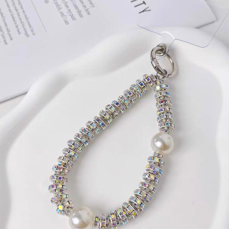 Pearl Rhinestone Mobile Phone Lanyard Clip Anti-Drop Short Hand Rope Keychain Decoration Advanced Sense Light Luxury Women