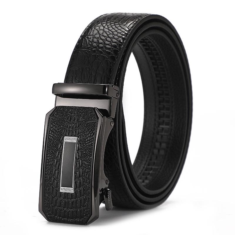 

Men s Genuine Leather Automatic Buckle Belt - High-end Cowhide, European & American Business Style 120 cm