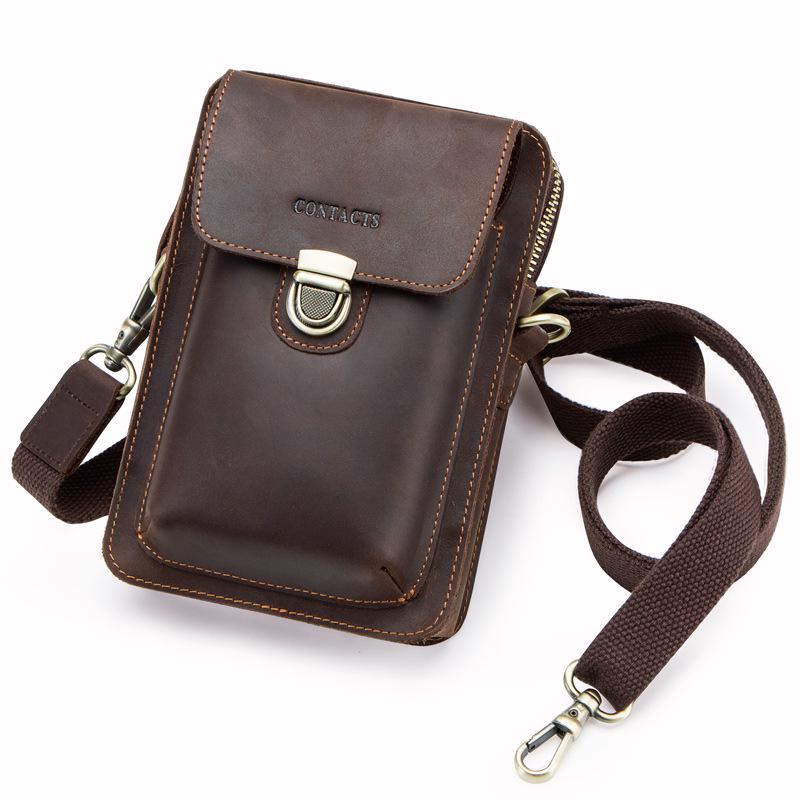 Men's Retro Crazy Horse Leather Crossbody Phone Waist Bag