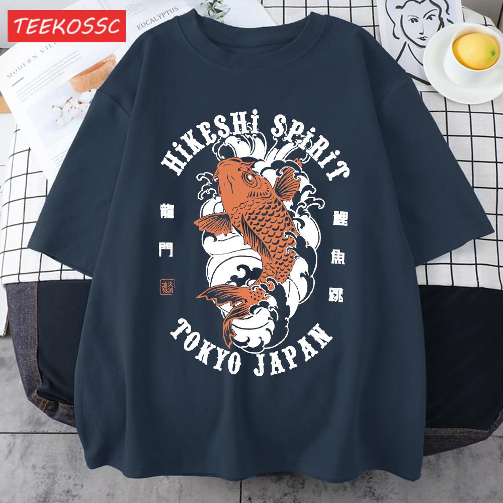 Hikeshi Spirit Tokyo Japan Print Tee Shirts For Man Cotton ONeck T Shirt Sport AllMatch Top Summer Male New Loose Short Sleeve