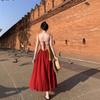 Women's Sexy Backless Red Slip Dress - Perfect for Beach Vacations and Photos