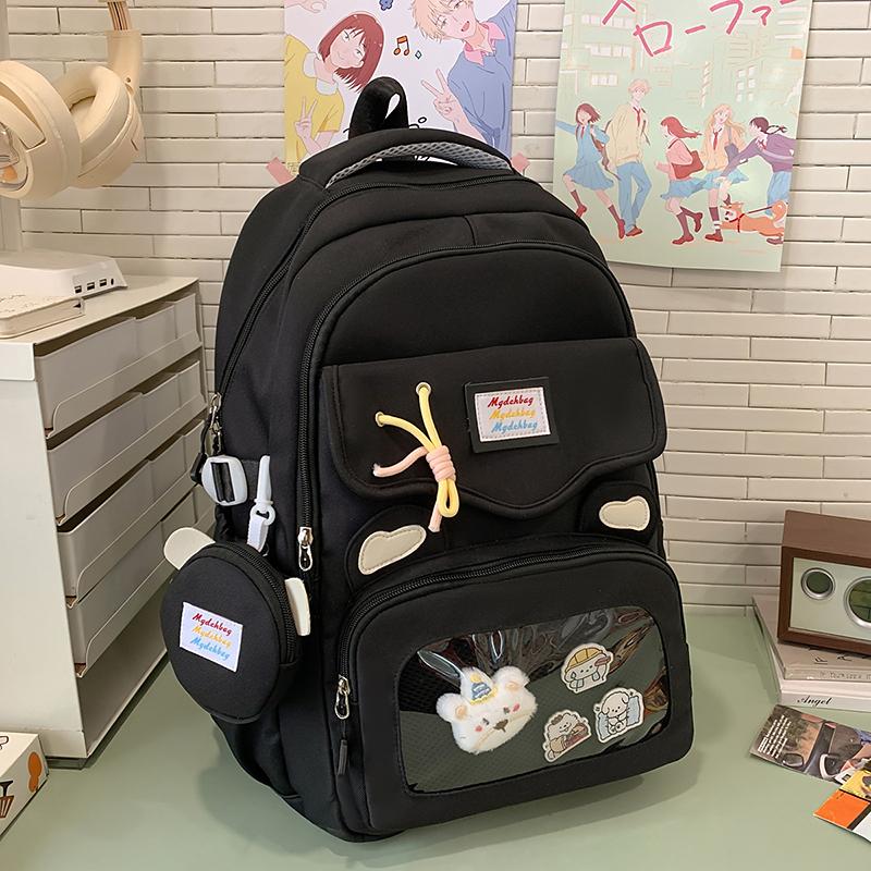 Women's Large Capacity Backpack Multi-Compartment Student Schoolbag Color Block Backapack with Coin Purse