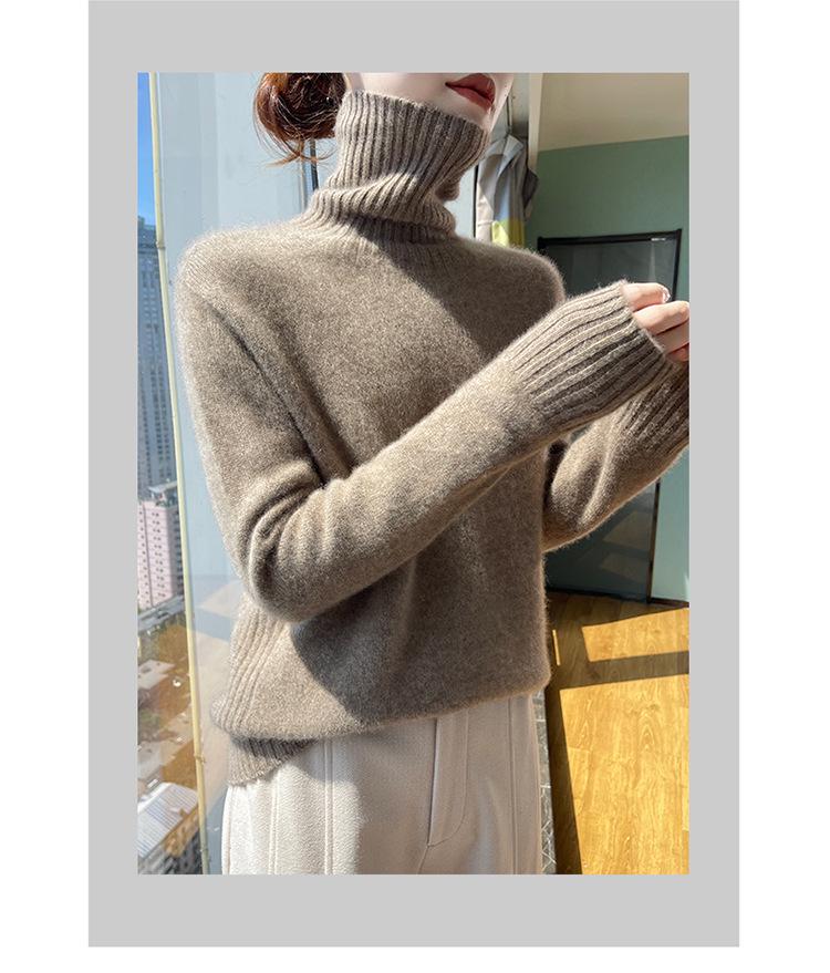Women's Heavyweight Pure Wool High Neck Sweater - Long Sleeve Cashmere Knit, Perfect for Autumn and Winter