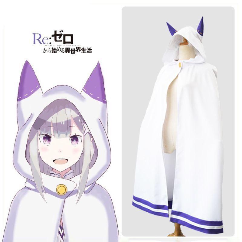 Nádherný plášť Emilia pro cosplay Rezero Stylový plášť s kapucí pro fanoušky anime