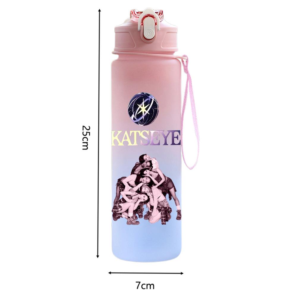 750Ml Water Bottle Anime Cartoon KATSEYE Printed Large Capacity Drinking Cup Portable Outdoor Sports Water Cup Children Kid Gift