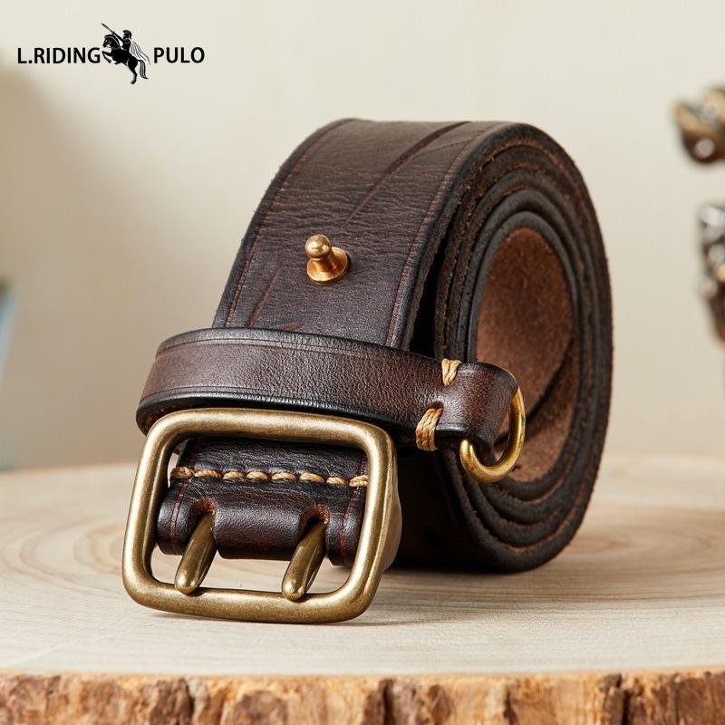 Móda v korejském stylu Osobnostní trend Pás s dvojitou sponou Pánský z pravé kůže Čistá hovězí kůže Retro Mládež Všestranný džínový pás