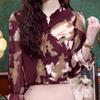 Women's New Style Spliced V-neck Button Printing Stylish Loose Versatile Casual Long-sleeved Shirts