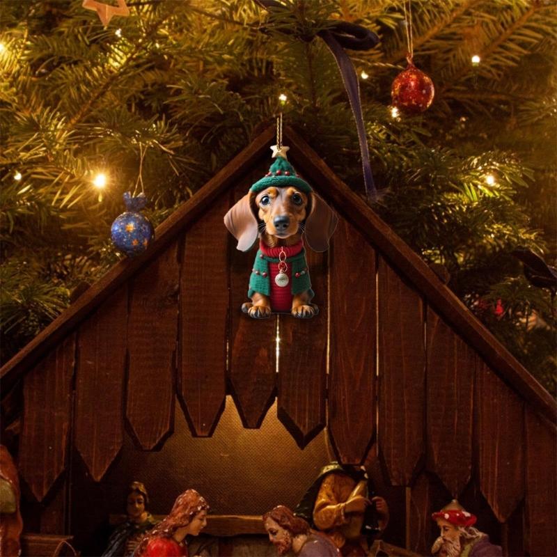 7PCS Funny Dachshund Christmas Stocking Pendant Playful Dog Ornaments for Christmas Tree Hanging Pendant