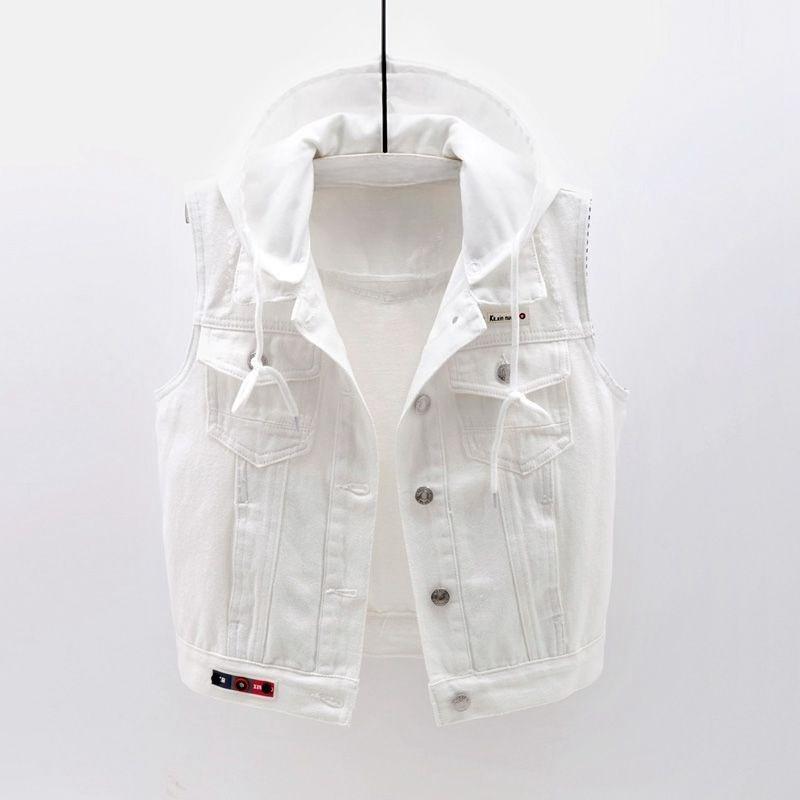 Female Hooded Large Size 5XL Jeans Vest Jacket Spring Summer Women Denim Sleeveless Coat Korean Lady Cowboy Waistcoat