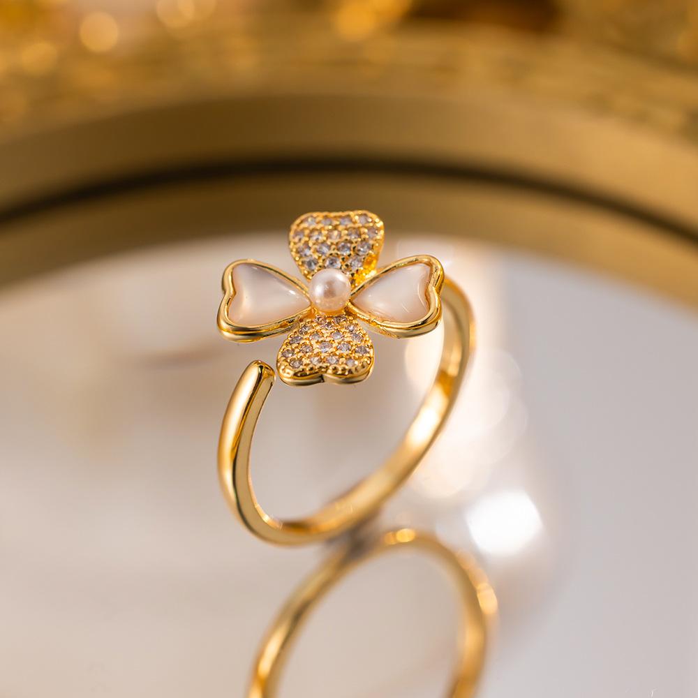 Exquisite super flash zircon ring for girls, light luxury, high-end sense opening adjustable ring, simple real gold electroplating