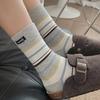 Korean Style Striped Patchwork Mid-Calf Slouch Socks In White, Blue, and Gray - Trendy Versatile Sports Couple Socks.