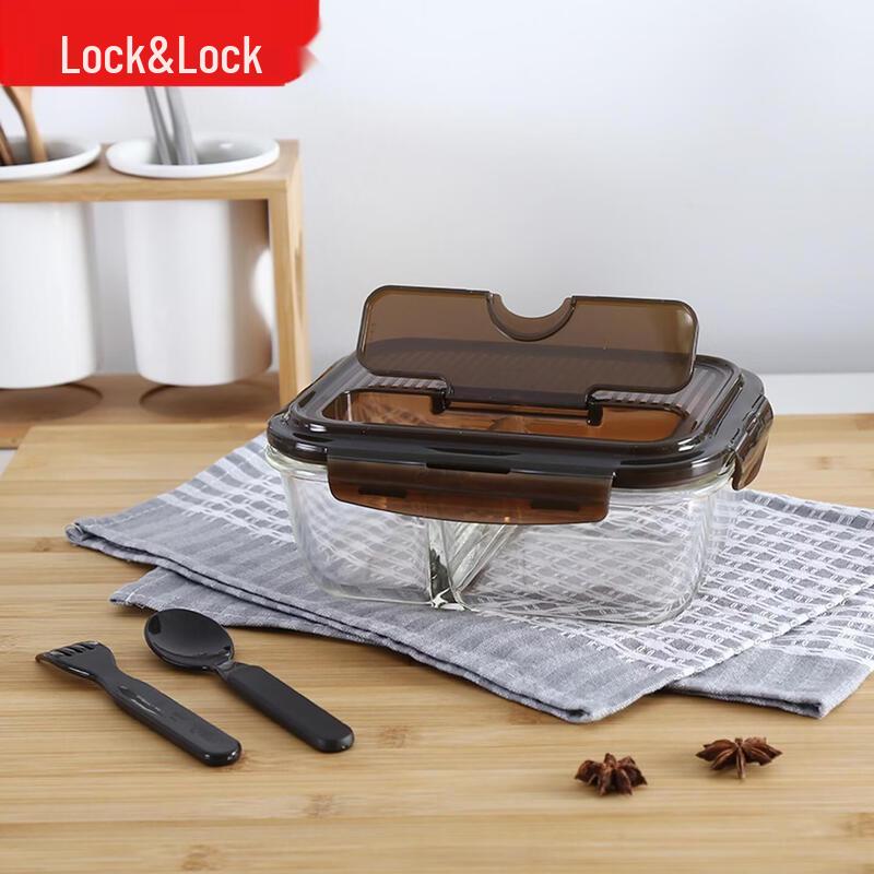 LOCK&LOCK Rectangular Glass Lunchbox with Cutlery