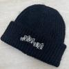 Stickman Embroidered Knit Beanie for Women, Autumn Winter Trendy Cold Hat, Slim Face, Versatile Warm Pile Wool Hat, Fits Big Head Circumference