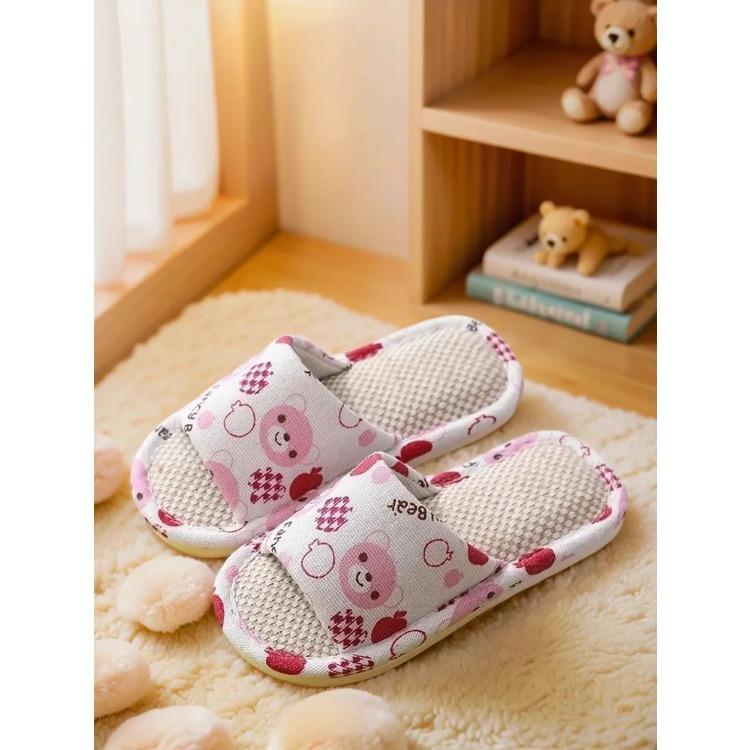 

Kids Linen Slippers Cartoon Cute Boys Girls Indoor Non-Slip Absorbent House Shoes 32-33