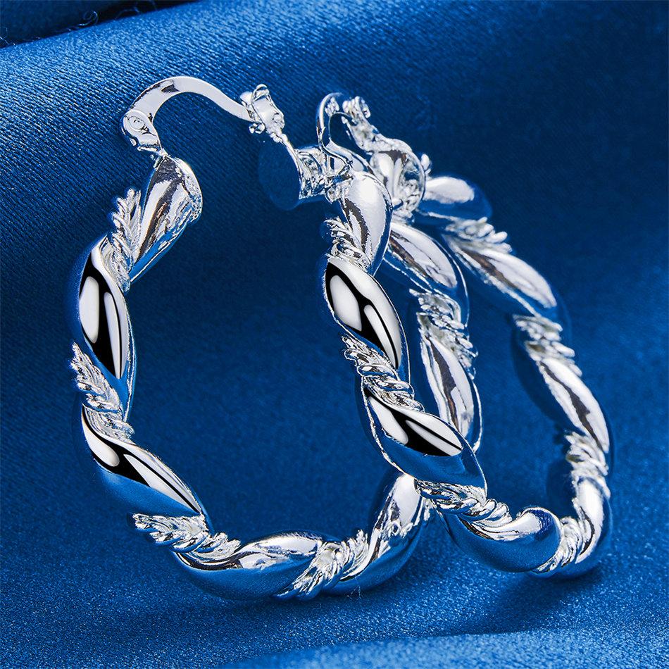 1 pair 925 sterling silver 30mm twisted round hoop earrings fashion women's accessories jewelry gift party