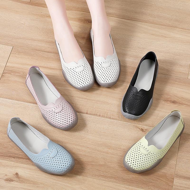 Fashion Women'S Summer New Mesh Sole Soft Mouth Lazy Casual Shoes Breathable Mesh Fabric Mom Soft Sole Shoes Flat Bottom