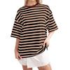 Casual Striped Round Neck Short Sleeve T-Shirt Women Men Comfortable Milk Silk Blend Loose Fit Home Wear