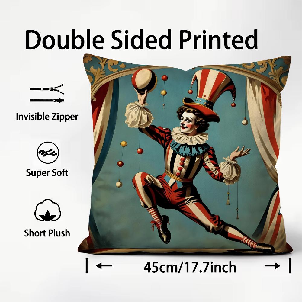 Carnival Circus Fashion Cushion Cover Plush Fabric Soft DoubleSided Printed Sofa Warm Winter Home Child Gift Pillow Case