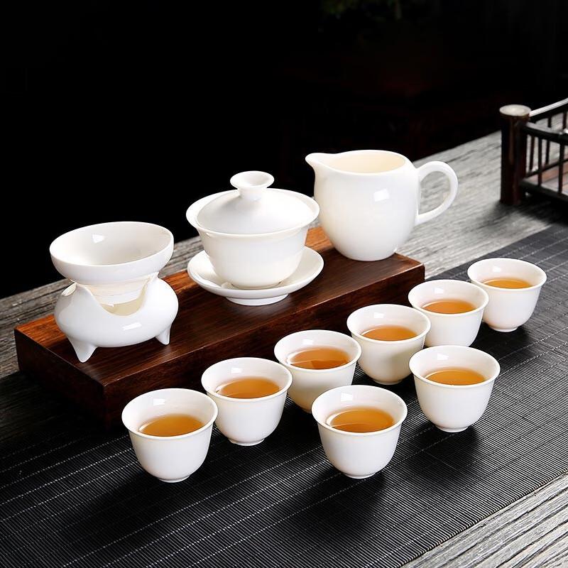 

Gold Inlaid Jade White Porcelain Kung Fu Tea Set