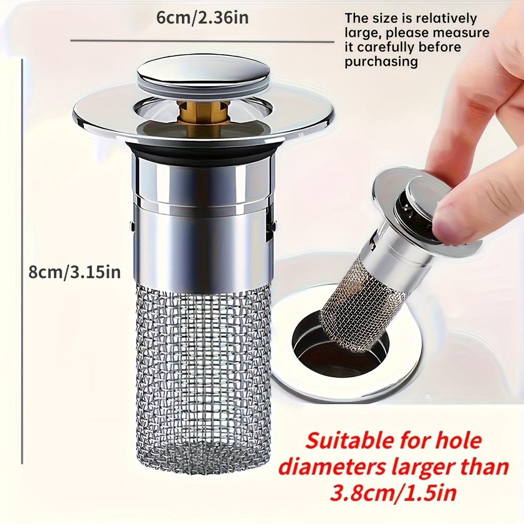 1pc Bathroom Sink Plug Stopper Stainless Steel Filter Basket Sink Drain Hair Catcher for Washroom Restroom Kitchen
